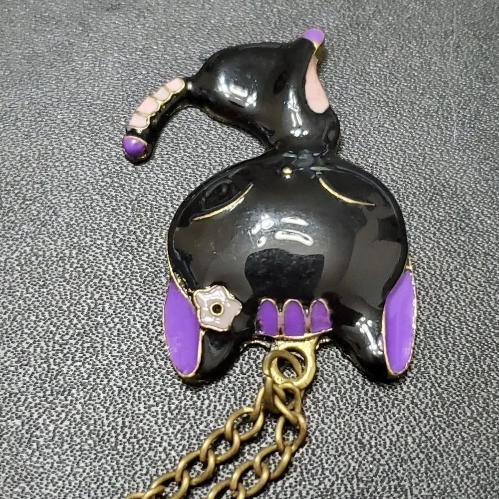 Black enamel kitty cat pendant necklace 27
